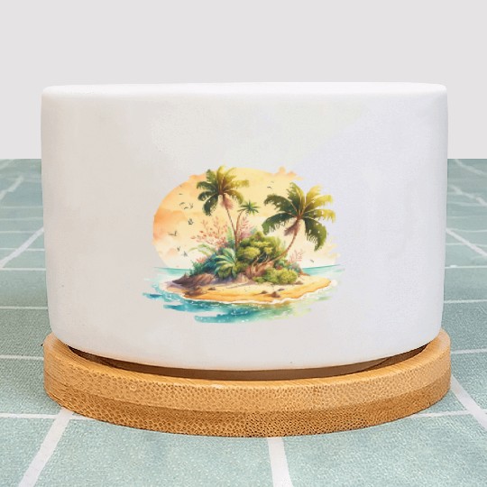 Tropical Watercolor Paradise, Summer Clipart Plant Pots