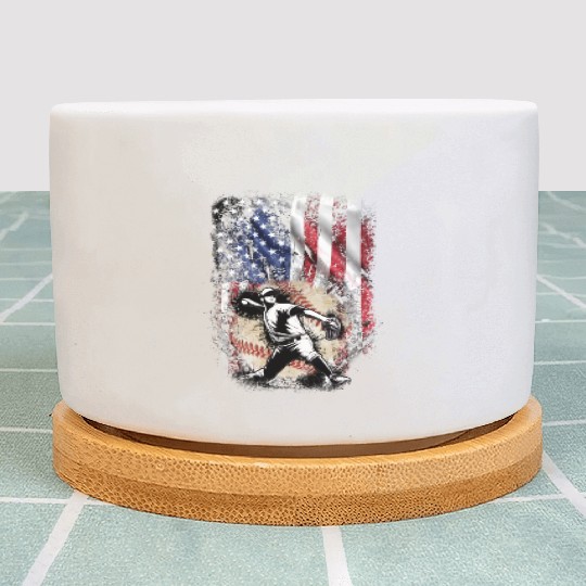 Patriotic American Flag Baseball Pitcher Plant Pots