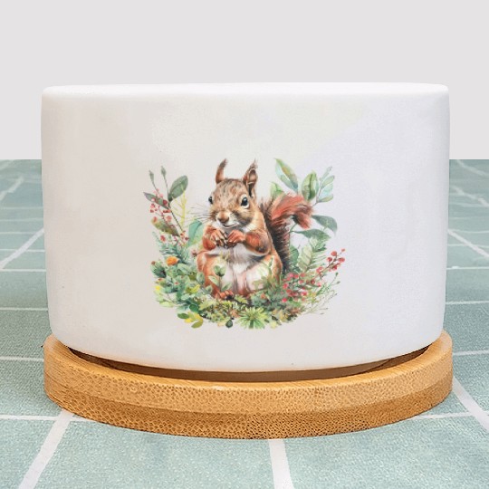 Squirrel Clipart - Woodland Creatures Art, Cute Plant Pots
