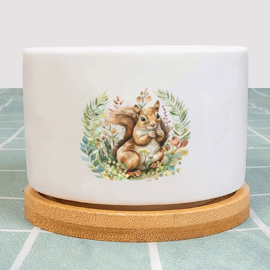 Squirrel Clipart - Woodland Creatures Art, Cute Plant Pots