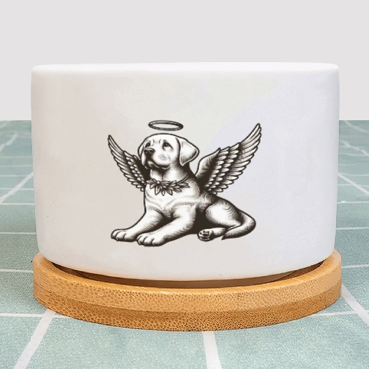 Labrador angel wings black white halo Plant Pots