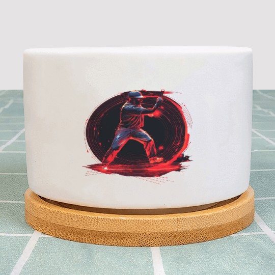 Baseball Pitcher in Red Neon, Pop Art Plant Pots