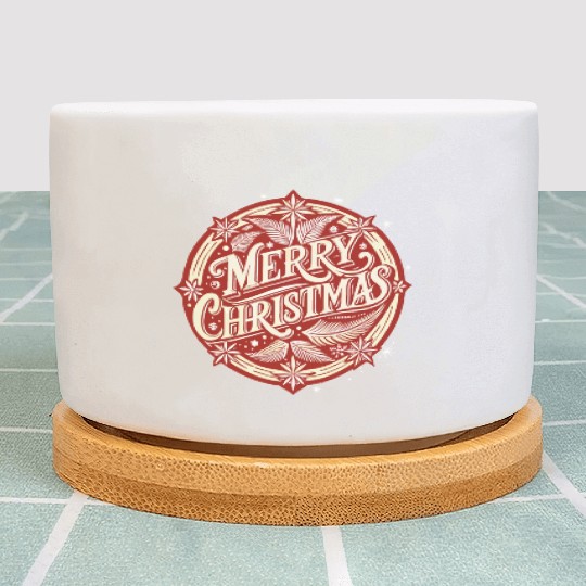 White and Red Merry Christmas Graphic Plant Pots