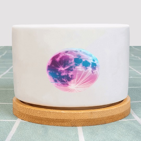 Synthwave moon Plant Pots