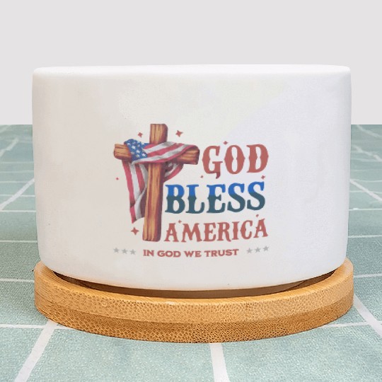 God Bless America Proud Retro US Flag 4th Of July Plant Pots