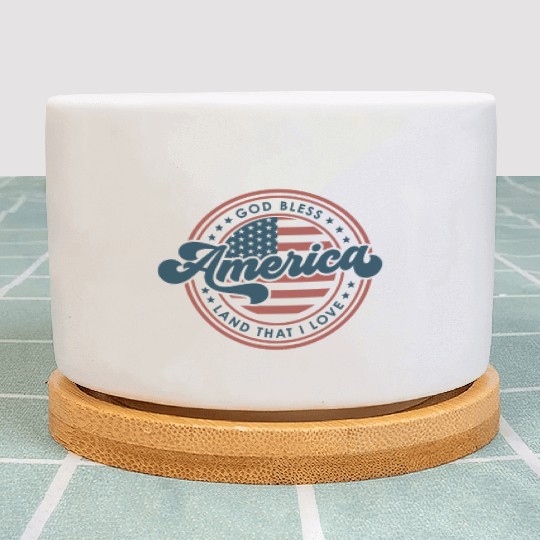 4th of July Retro US Flag God Bless America Funny Plant Pots