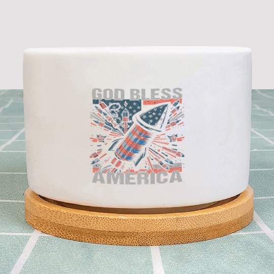 God Bless America Retro US Flag Funny Fireworks Plant Pots