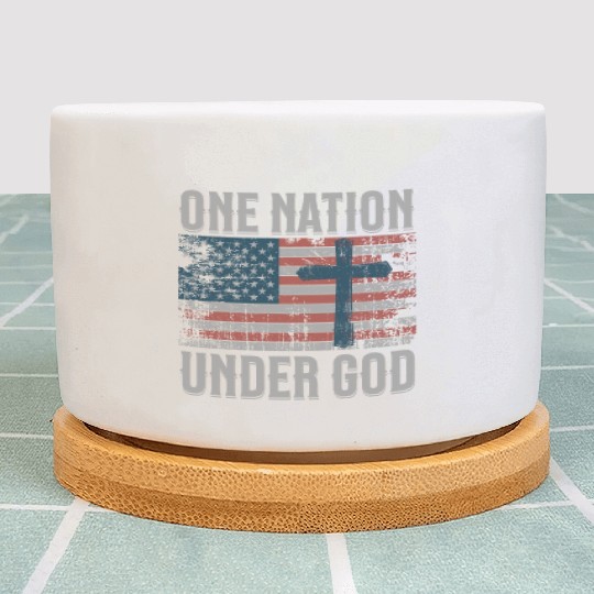 One Nation Under God Retro US Flag Christian Cross Plant Pots