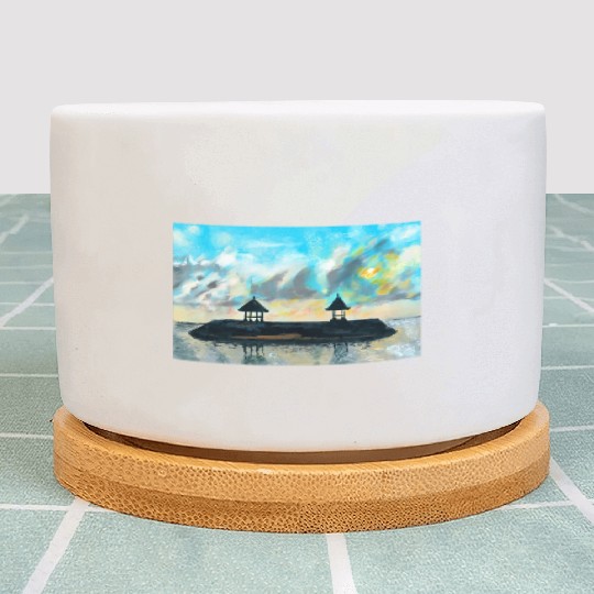 Peaceful sunset on beach scene with acrylic Plant Pots
