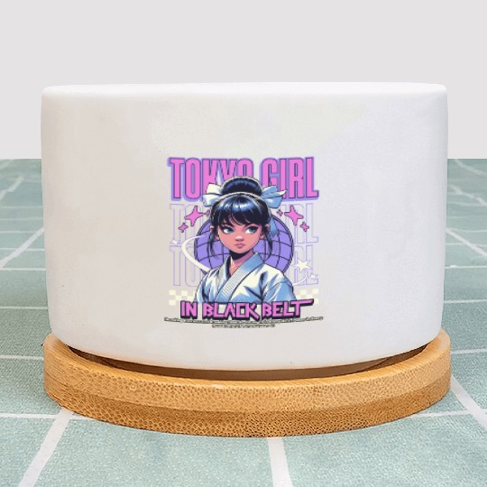 anime tokyo girl in black belt Plant Pots