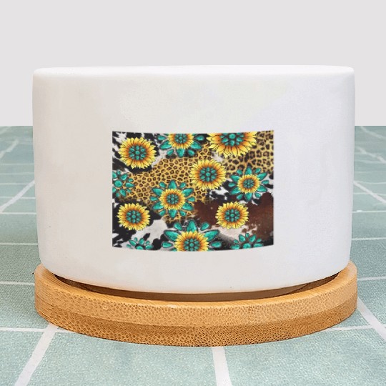 Turquoise Gemstone Sunflowers Leopard Cowhide Plant Pots