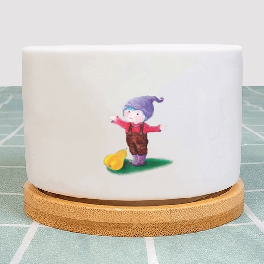 Purple Hat Gnome With Blue Hair & Pear Plant Pots