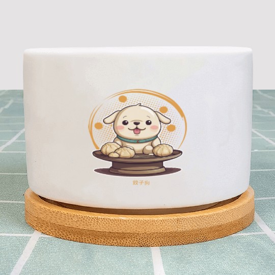 Dog serving dumpling Plant Pots