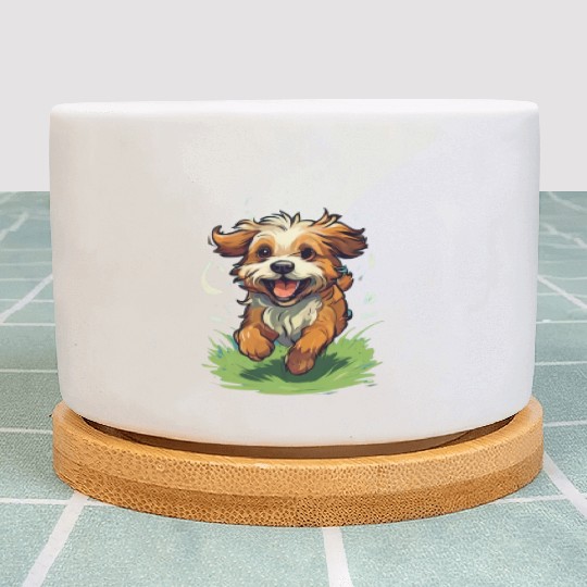 running dog on the grass Plant Pots