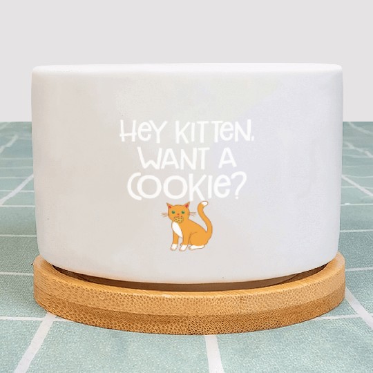 Hey Kitten Want A Cookie Cute Cat Animal Lover Fun Plant Pots
