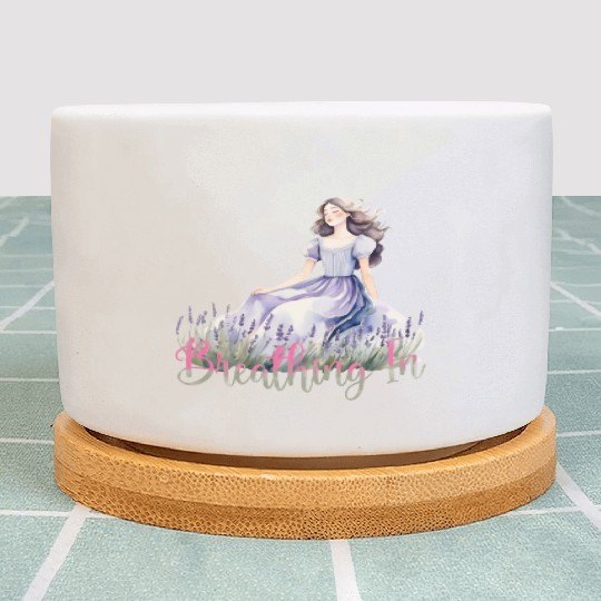 Girl in Lavender Dress Relaxing in Flower Field Plant Pots