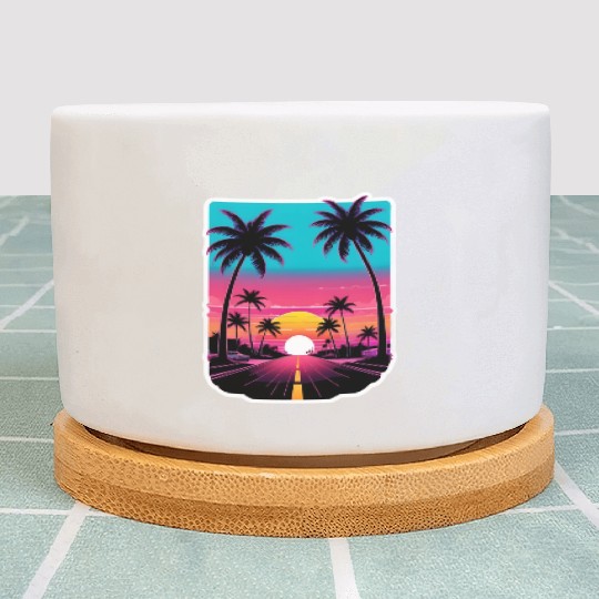 Lonely Road to Miami Sunset Vaporwave 80s Plant Pots