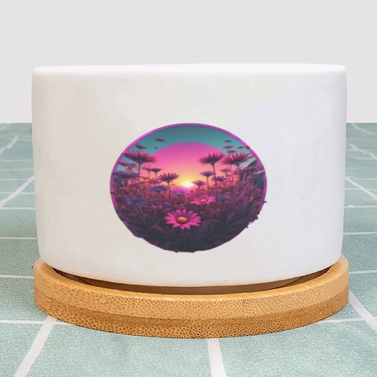 Synthwave Wild Flower Design Plant Pots