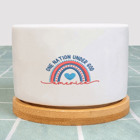 One Nation Under God Rainbow Embroidery Effect Plant Pots