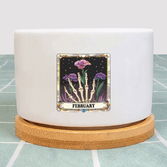 February Gothic Tarot Card - Violet Flower & Skele Plant Pots