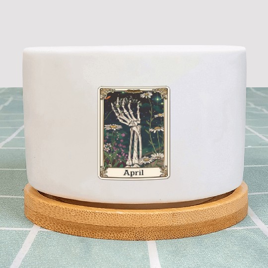 April Gothic Tarot Card - Daisy Flower & Skeleton' Plant Pots