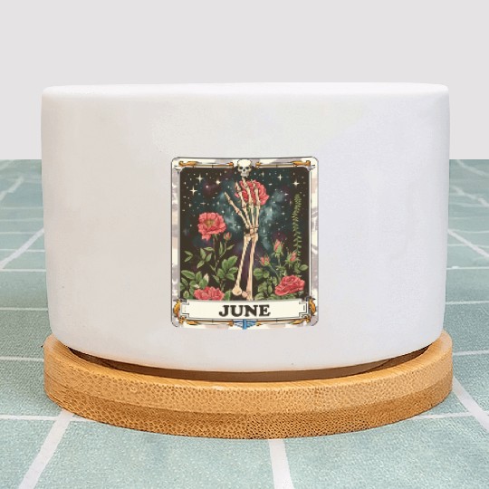 June Gothic Tarot Card - Rose Flower & Skeleton's Plant Pots