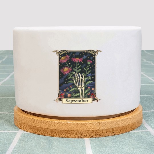 September Gothic Tarot Card - Aster Flower & Skele Plant Pots