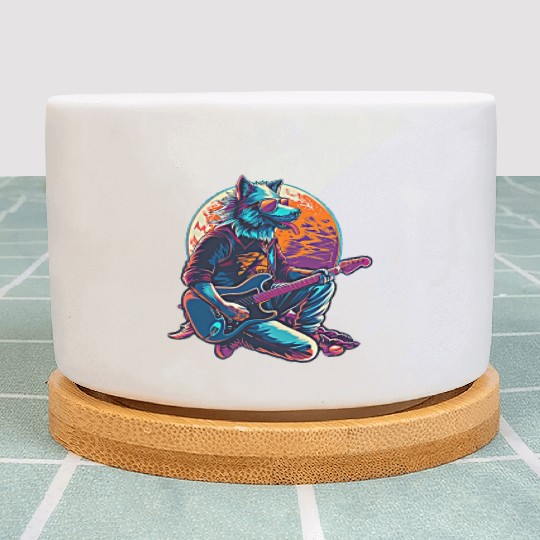 Blue Wolf Moon Guitar Player Retro Sunglasses Plant Pots