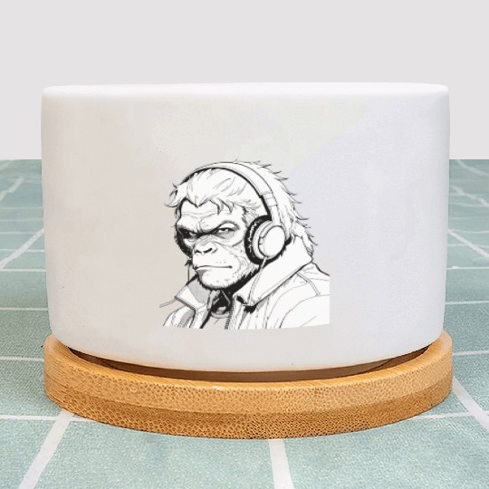 Gorilla wearing a headphones Plant Pots