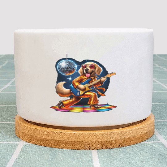 Disco Golden Retriever dog Plant Pots