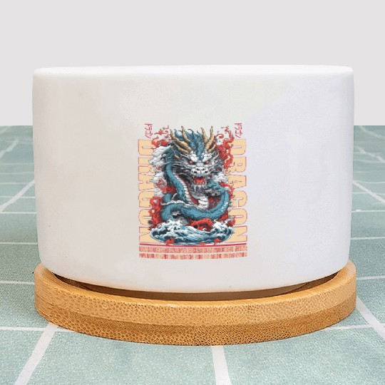 Japanese dragon on waves Plant Pots