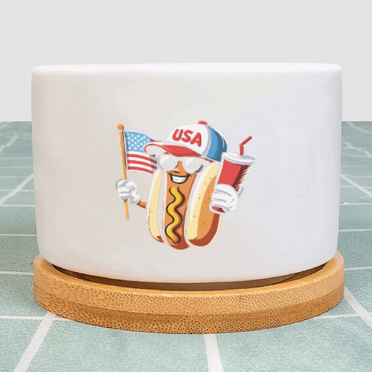4th July Hot Dog USA Patriotic Character Fun Plant Pots