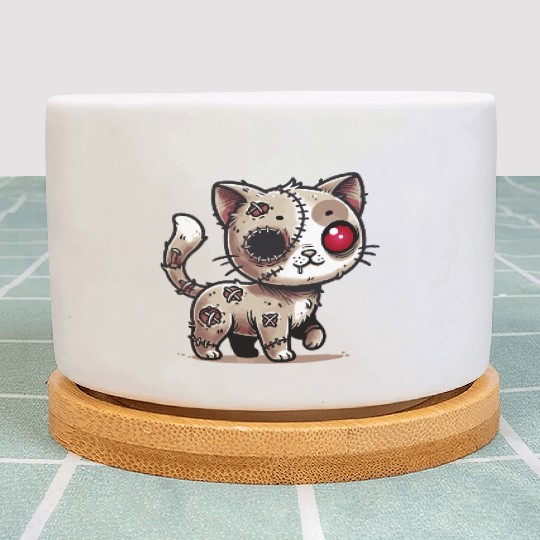 scary zombie kawaii cat for halloween fun Plant Pots