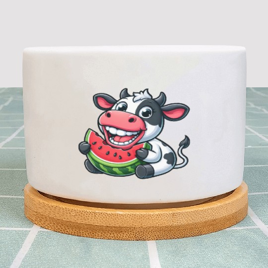 Funny cow bull steer watermelon summer fruit Plant Pots