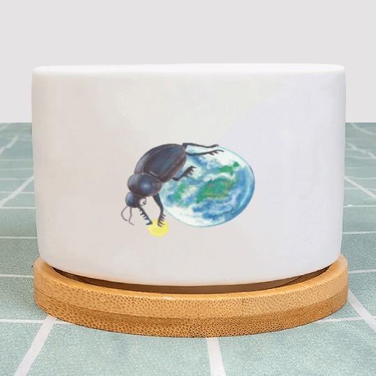 Sacred Scarab Beetle Rolling Earth And Moon Plant Pots