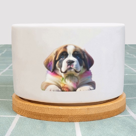 Rainbow Ombre Saint Bernard Puppy Plant Pots