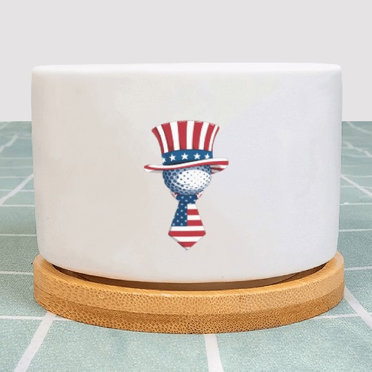 Patriotic Golf Ball with Stars and Stripes Hat Plant Pots
