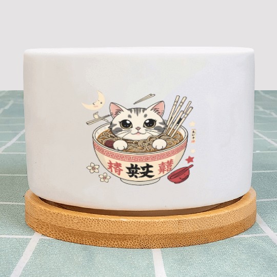 Kawaii Ramen Cat Japanese Noodles for Otaku Lovers Plant Pots