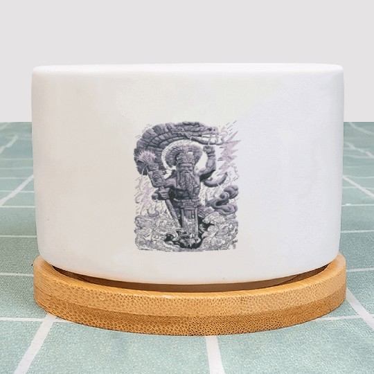 Maya God Mayan Mythology Chaac with Lightning and Plant Pots