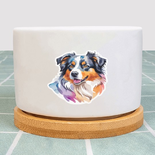 Australian Shepherd Watercolor Plant Pots