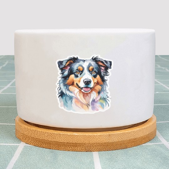 Australian Shepherd Watercolor Plant Pots