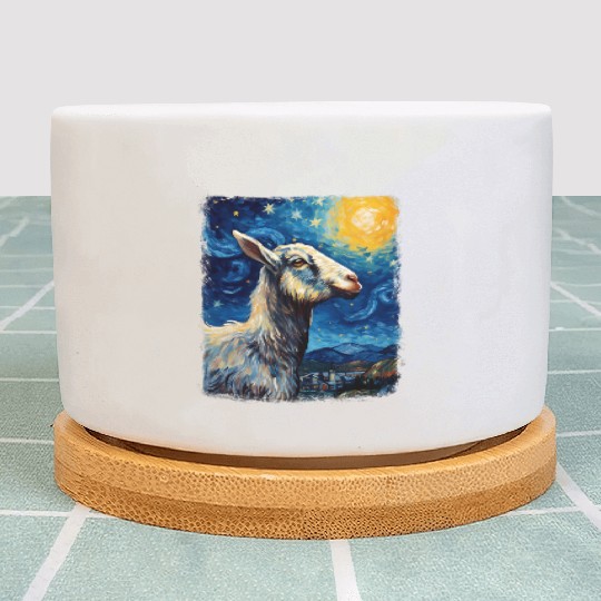 Goat Farm Animal Farmer Starry Night Painting Plant Pots
