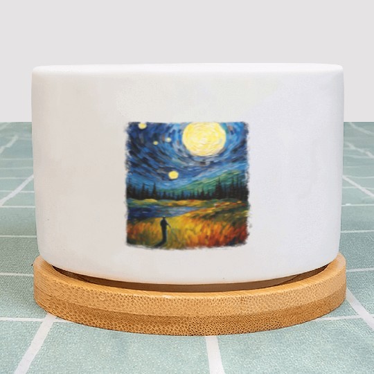 Golf Player Golfer Golfing Starry Night Painting Plant Pots