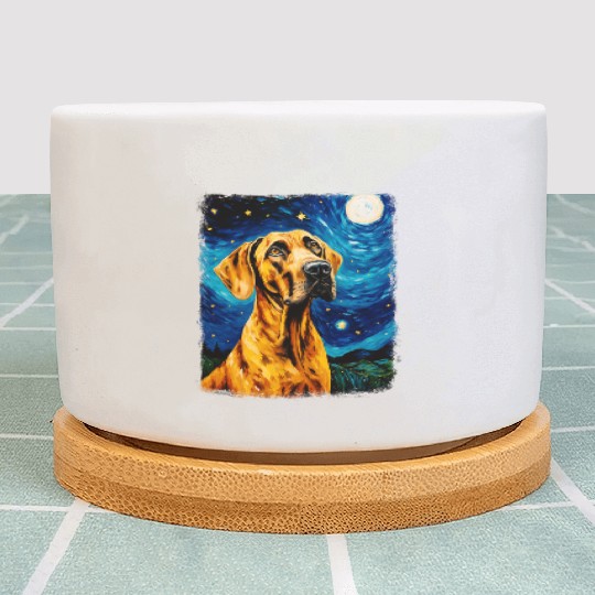 Great Dane Dog Starry Night Painting Plant Pots