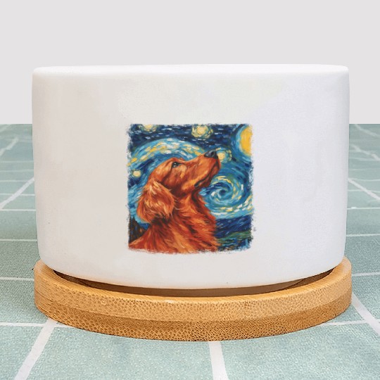 Irish Setter Dog Starry Night Painting Plant Pots