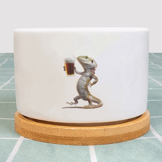 Lizard Drinking Beer Realistic Plant Pots