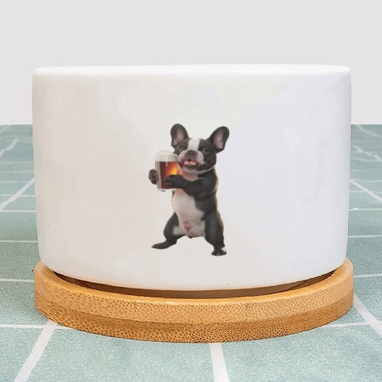 Frenchie Drinking Beer Realistic Plant Pots