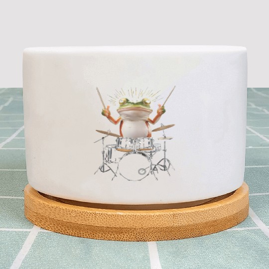 Frog Playing Drums Realistic Plant Pots