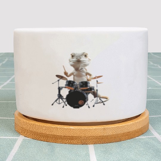 Lizard Playing Drums Realistic Plant Pots