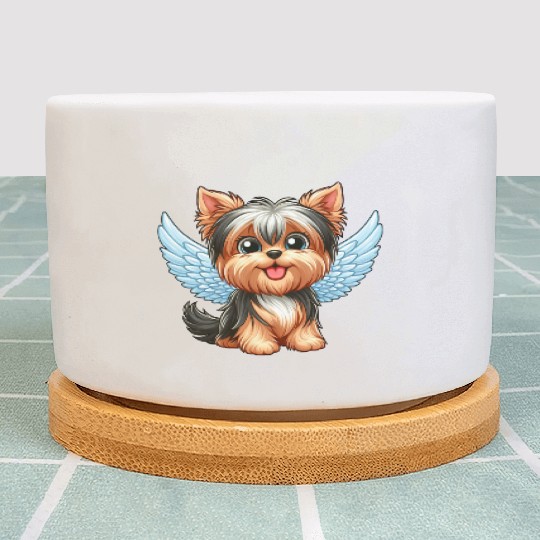 Cute Yorkshire Terrier with angel wings Plant Pots